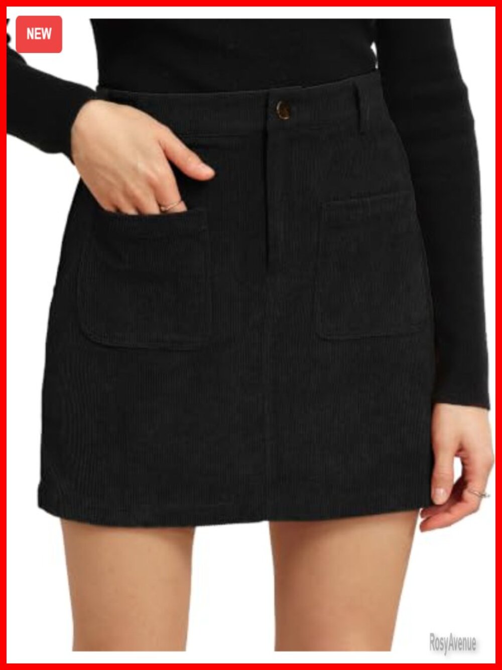 Corduroy Mini Skirt with Pockets, High Waist Pencil Skirt, Fall Winter Trendy